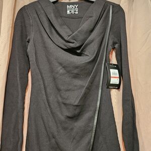 Marc New York Black Performance  Textured Knit Top with Branded Neckline